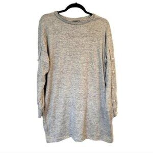 Zara | Beaded Pearl Long Sleeve Detail Crew Neck pullover Sweater Gray